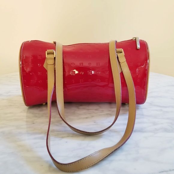 arcadia red patent leather purse